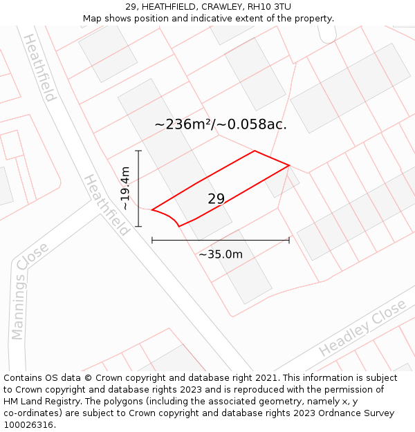 29, HEATHFIELD, CRAWLEY, RH10 3TU: Plot and title map