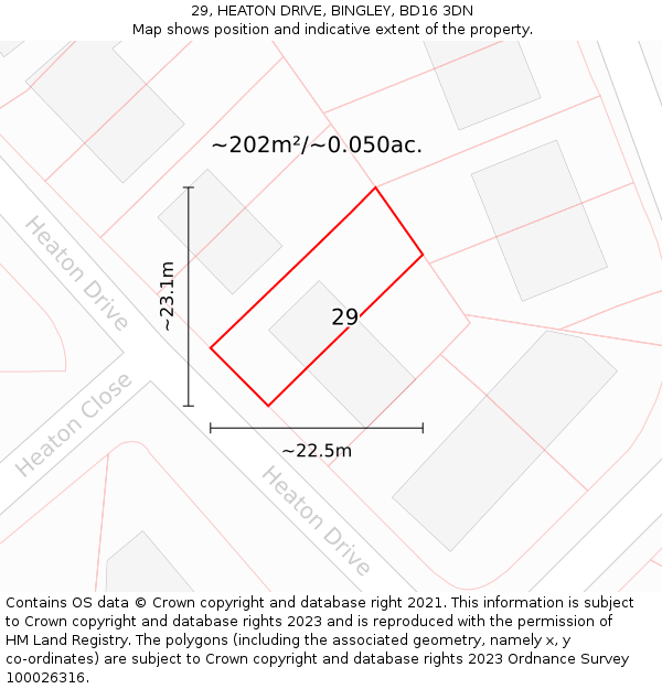 29, HEATON DRIVE, BINGLEY, BD16 3DN: Plot and title map