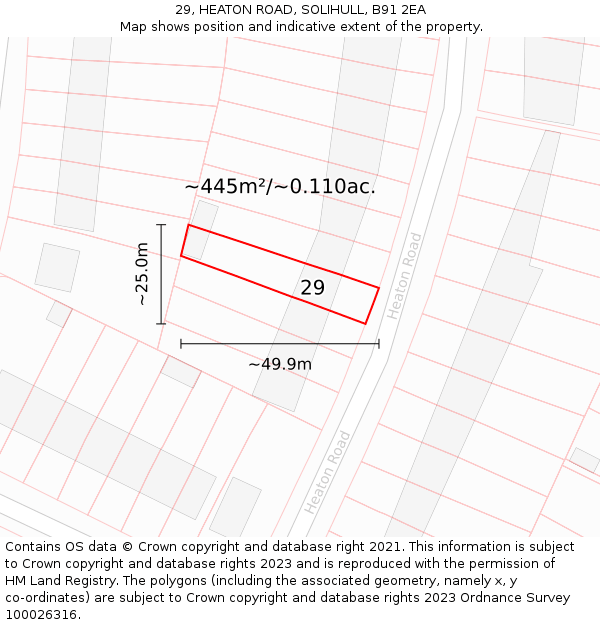 29, HEATON ROAD, SOLIHULL, B91 2EA: Plot and title map