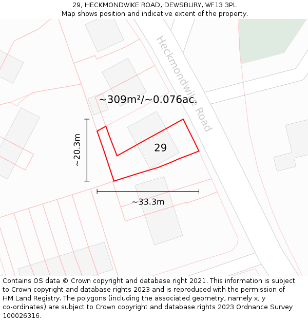 29, HECKMONDWIKE ROAD, DEWSBURY, WF13 3PL: Plot and title map