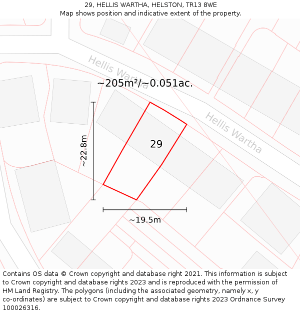29, HELLIS WARTHA, HELSTON, TR13 8WE: Plot and title map