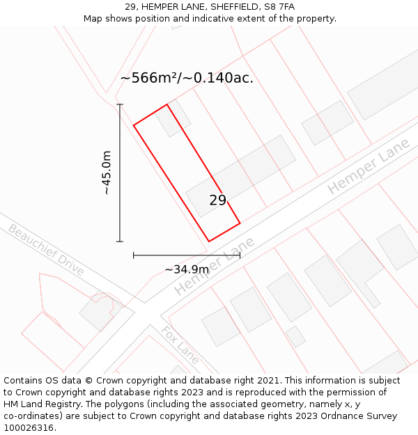 29, HEMPER LANE, SHEFFIELD, S8 7FA: Plot and title map