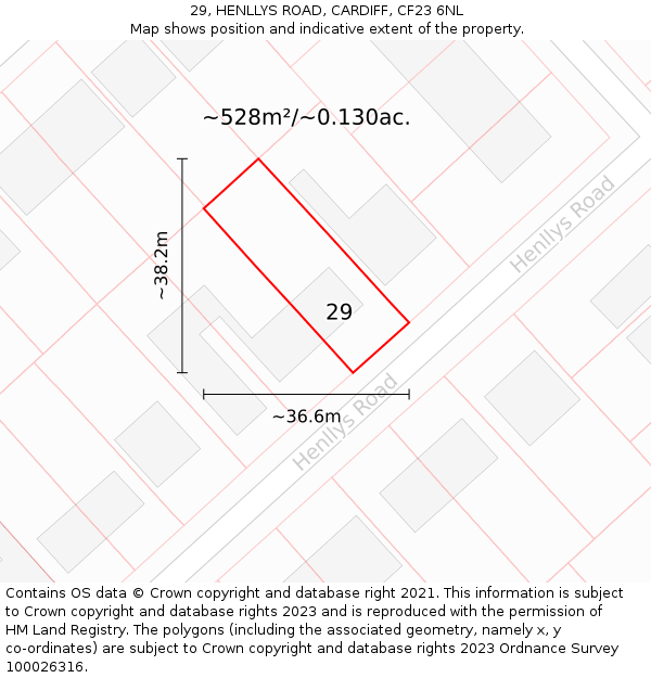 29, HENLLYS ROAD, CARDIFF, CF23 6NL: Plot and title map