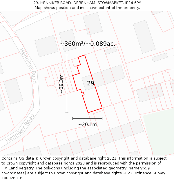 29, HENNIKER ROAD, DEBENHAM, STOWMARKET, IP14 6PY: Plot and title map
