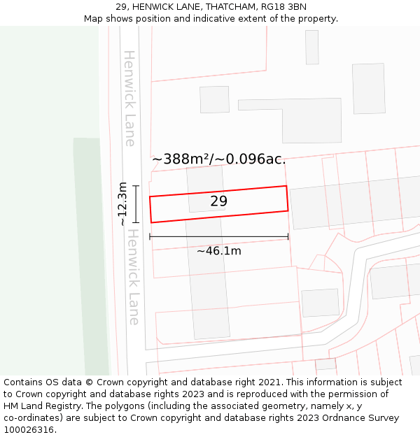 29, HENWICK LANE, THATCHAM, RG18 3BN: Plot and title map