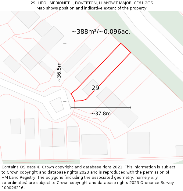 29, HEOL MERIONETH, BOVERTON, LLANTWIT MAJOR, CF61 2GS: Plot and title map