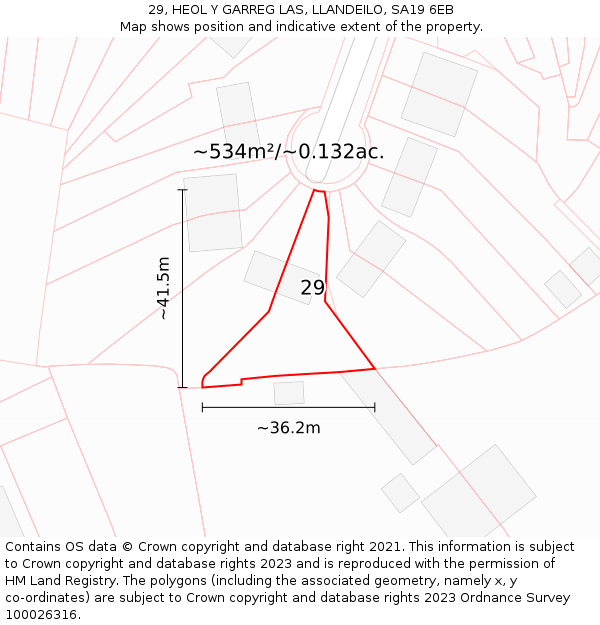 29, HEOL Y GARREG LAS, LLANDEILO, SA19 6EB: Plot and title map