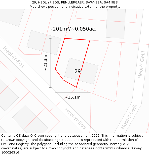 29, HEOL YR EOS, PENLLERGAER, SWANSEA, SA4 9BS: Plot and title map