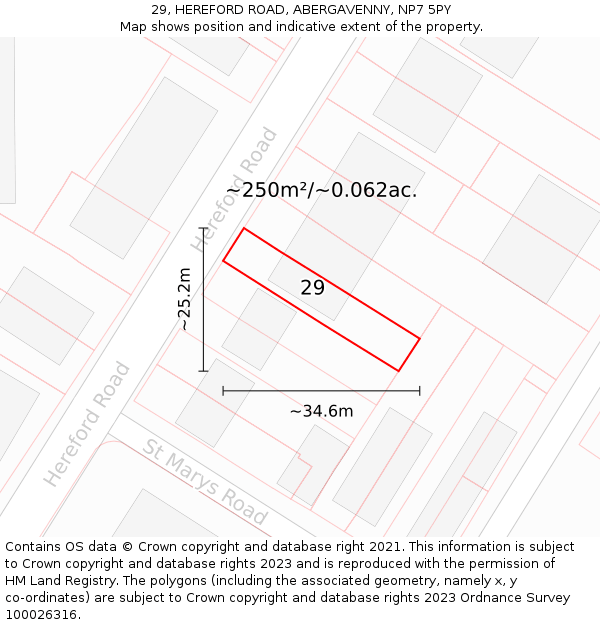 29, HEREFORD ROAD, ABERGAVENNY, NP7 5PY: Plot and title map