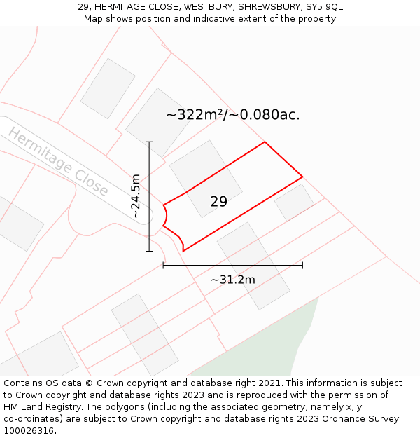 29, HERMITAGE CLOSE, WESTBURY, SHREWSBURY, SY5 9QL: Plot and title map