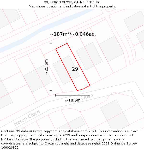 29, HERON CLOSE, CALNE, SN11 8PJ: Plot and title map