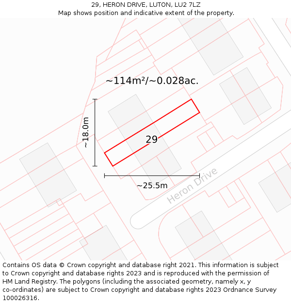 29, HERON DRIVE, LUTON, LU2 7LZ: Plot and title map