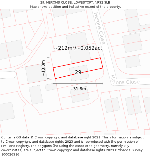 29, HERONS CLOSE, LOWESTOFT, NR32 3LB: Plot and title map