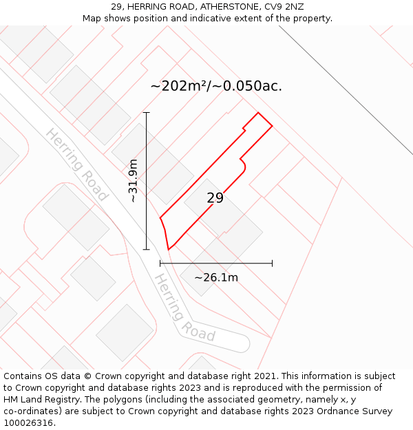 29, HERRING ROAD, ATHERSTONE, CV9 2NZ: Plot and title map