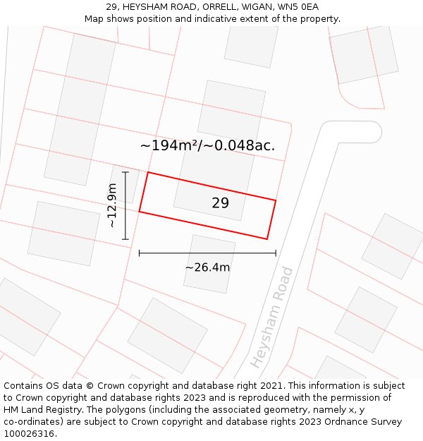 29, HEYSHAM ROAD, ORRELL, WIGAN, WN5 0EA: Plot and title map