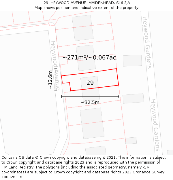 29, HEYWOOD AVENUE, MAIDENHEAD, SL6 3JA: Plot and title map