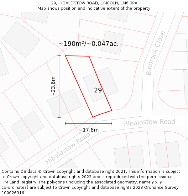 29, HIBALDSTOW ROAD, LINCOLN, LN6 3PX: Plot and title map
