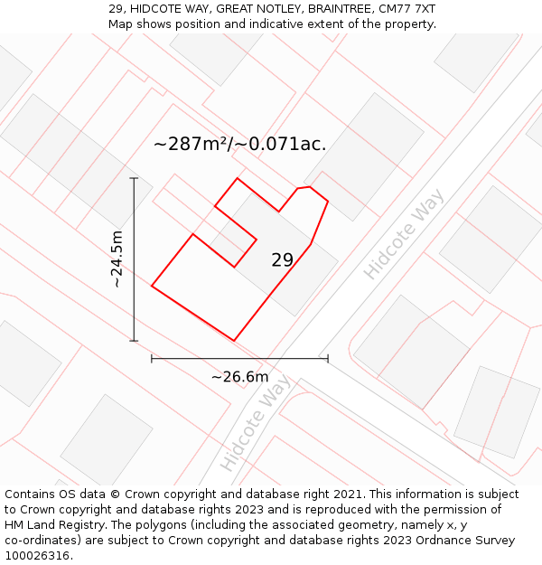 29, HIDCOTE WAY, GREAT NOTLEY, BRAINTREE, CM77 7XT: Plot and title map