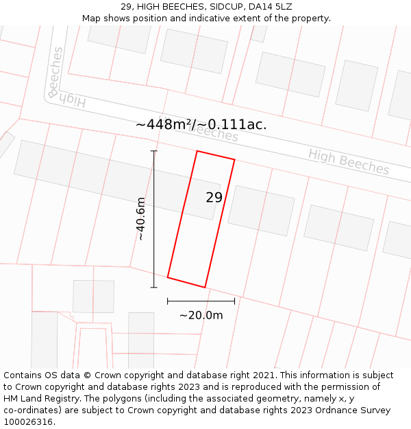 29, HIGH BEECHES, SIDCUP, DA14 5LZ: Plot and title map