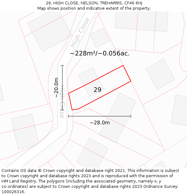 29, HIGH CLOSE, NELSON, TREHARRIS, CF46 6HJ: Plot and title map