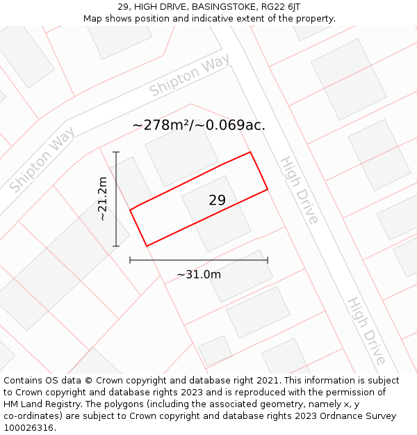 29, HIGH DRIVE, BASINGSTOKE, RG22 6JT: Plot and title map
