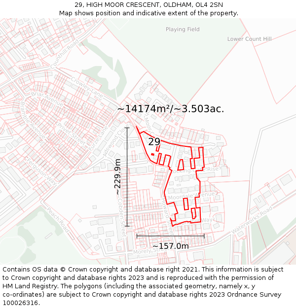 29, HIGH MOOR CRESCENT, OLDHAM, OL4 2SN: Plot and title map