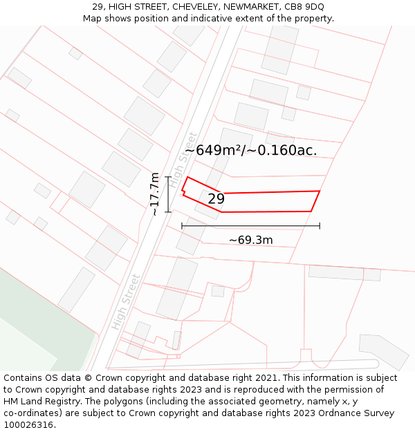 29, HIGH STREET, CHEVELEY, NEWMARKET, CB8 9DQ: Plot and title map