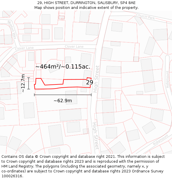 29, HIGH STREET, DURRINGTON, SALISBURY, SP4 8AE: Plot and title map