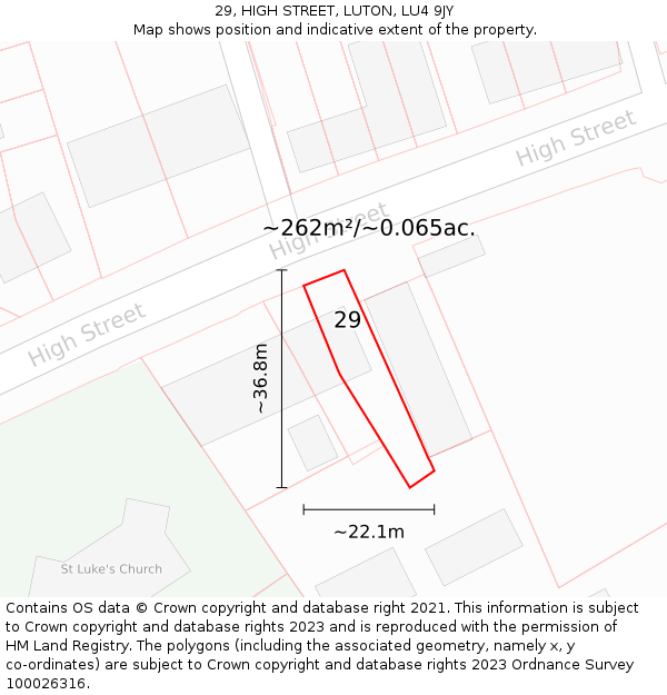 29, HIGH STREET, LUTON, LU4 9JY: Plot and title map