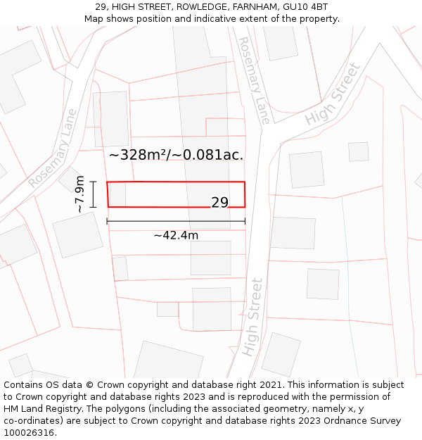 29, HIGH STREET, ROWLEDGE, FARNHAM, GU10 4BT: Plot and title map
