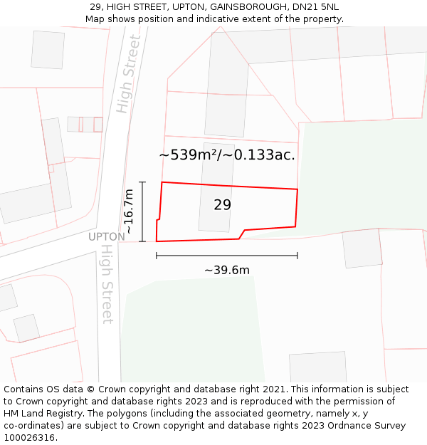 29, HIGH STREET, UPTON, GAINSBOROUGH, DN21 5NL: Plot and title map