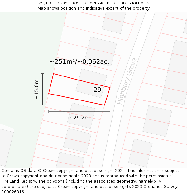 29, HIGHBURY GROVE, CLAPHAM, BEDFORD, MK41 6DS: Plot and title map