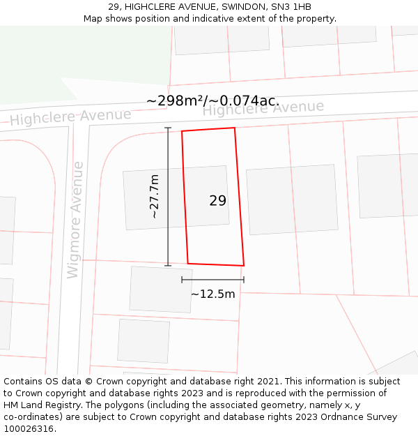 29, HIGHCLERE AVENUE, SWINDON, SN3 1HB: Plot and title map
