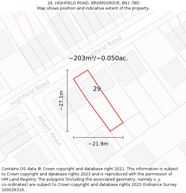 29, HIGHFIELD ROAD, BROMSGROVE, B61 7BD: Plot and title map
