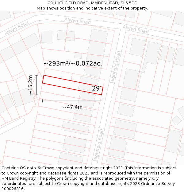 29, HIGHFIELD ROAD, MAIDENHEAD, SL6 5DF: Plot and title map