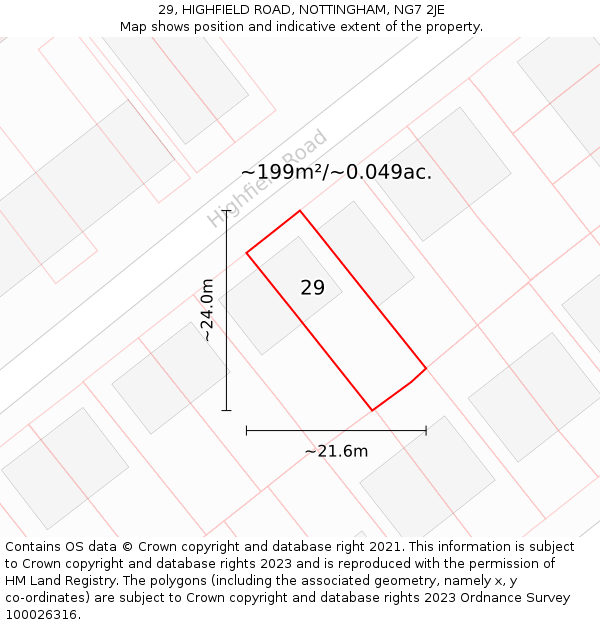 29, HIGHFIELD ROAD, NOTTINGHAM, NG7 2JE: Plot and title map