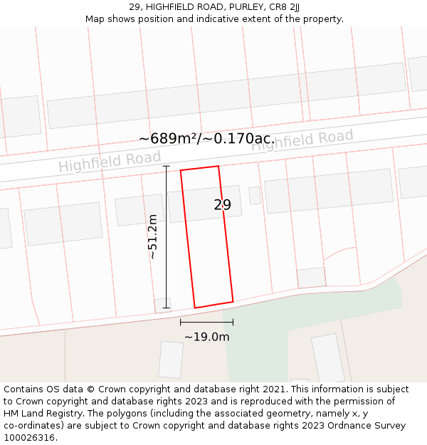 29, HIGHFIELD ROAD, PURLEY, CR8 2JJ: Plot and title map