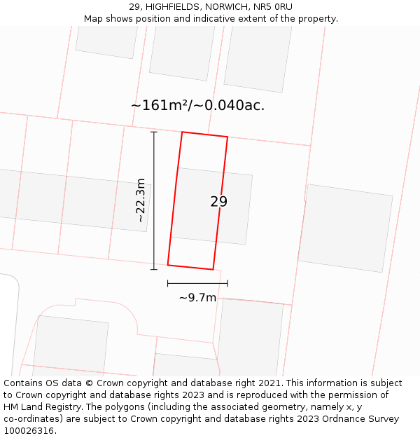 29, HIGHFIELDS, NORWICH, NR5 0RU: Plot and title map