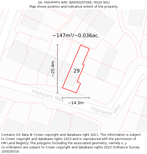 29, HIGHPATH WAY, BASINGSTOKE, RG24 9SU: Plot and title map