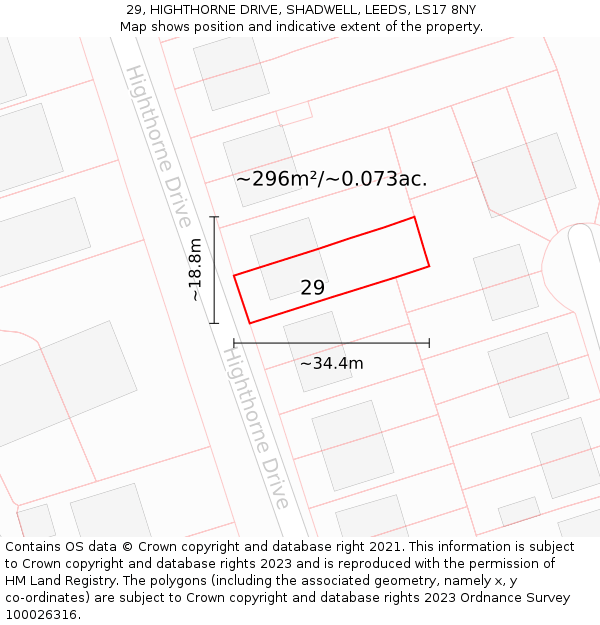 29, HIGHTHORNE DRIVE, SHADWELL, LEEDS, LS17 8NY: Plot and title map