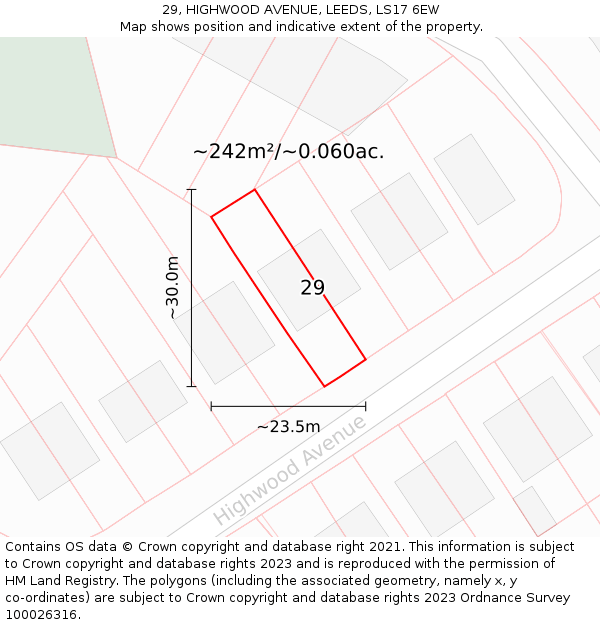 29, HIGHWOOD AVENUE, LEEDS, LS17 6EW: Plot and title map