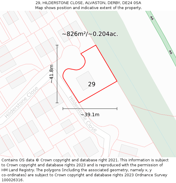 29, HILDERSTONE CLOSE, ALVASTON, DERBY, DE24 0SA: Plot and title map