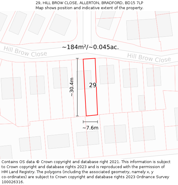 29, HILL BROW CLOSE, ALLERTON, BRADFORD, BD15 7LP: Plot and title map