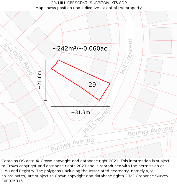 29, HILL CRESCENT, SURBITON, KT5 8DP: Plot and title map