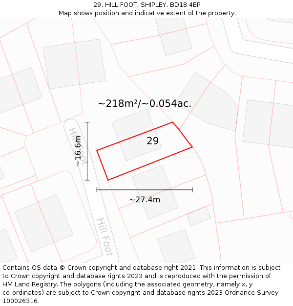 29, HILL FOOT, SHIPLEY, BD18 4EP: Plot and title map