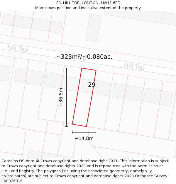 29, HILL TOP, LONDON, NW11 6ED: Plot and title map