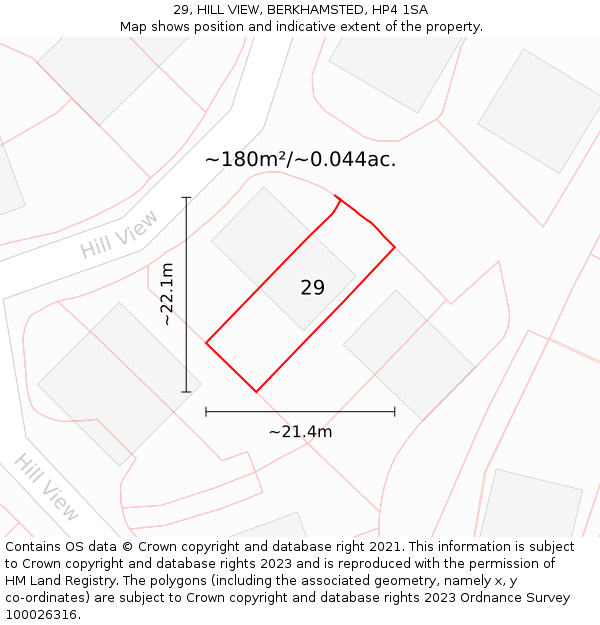 29, HILL VIEW, BERKHAMSTED, HP4 1SA: Plot and title map