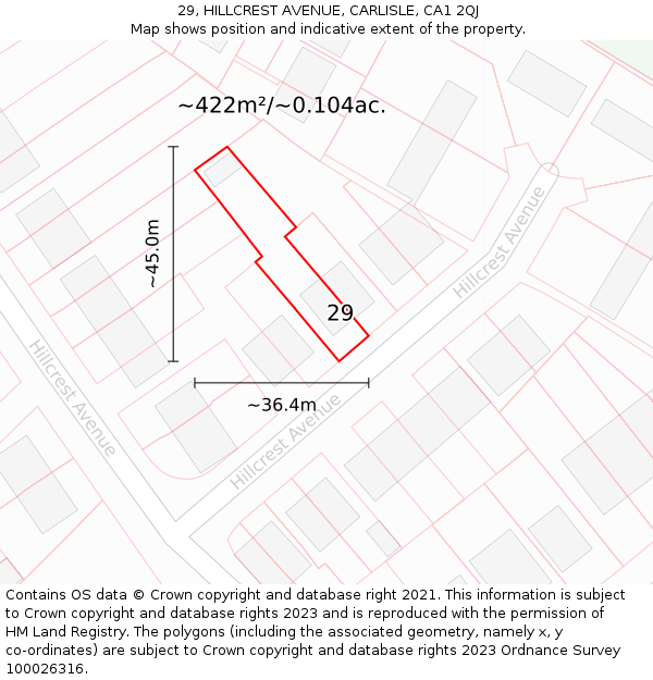 29, HILLCREST AVENUE, CARLISLE, CA1 2QJ: Plot and title map