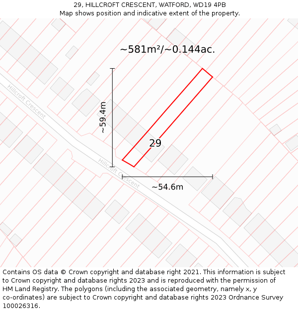 29, HILLCROFT CRESCENT, WATFORD, WD19 4PB: Plot and title map