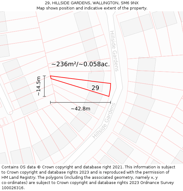 29, HILLSIDE GARDENS, WALLINGTON, SM6 9NX: Plot and title map